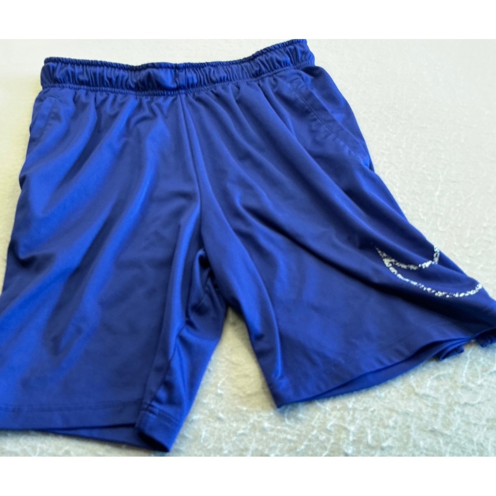 Nike Dri-FIT Basketball Shorts Blue Distressed Swoosh Large Athletic Gym Mens